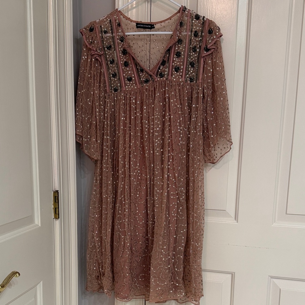 Like New XSP Antik Batik Rose Gold Embellished Mini Dress